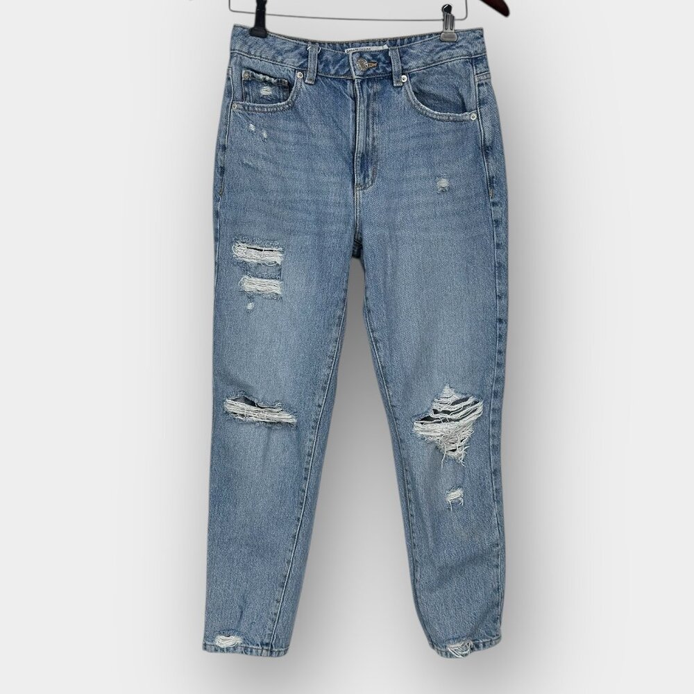 Garage Denim Mom‎ Jeans 5 Blue Light Wash Distressed Ripped Frayed Hem Cotton